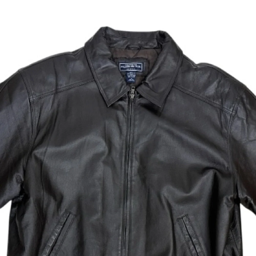 Vintage 90s Black Genuine Leather Bomber Jacket XL Mens Oversized Streetwear